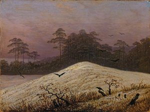 Monte de neve com corvos de Caspar David Friedrich
